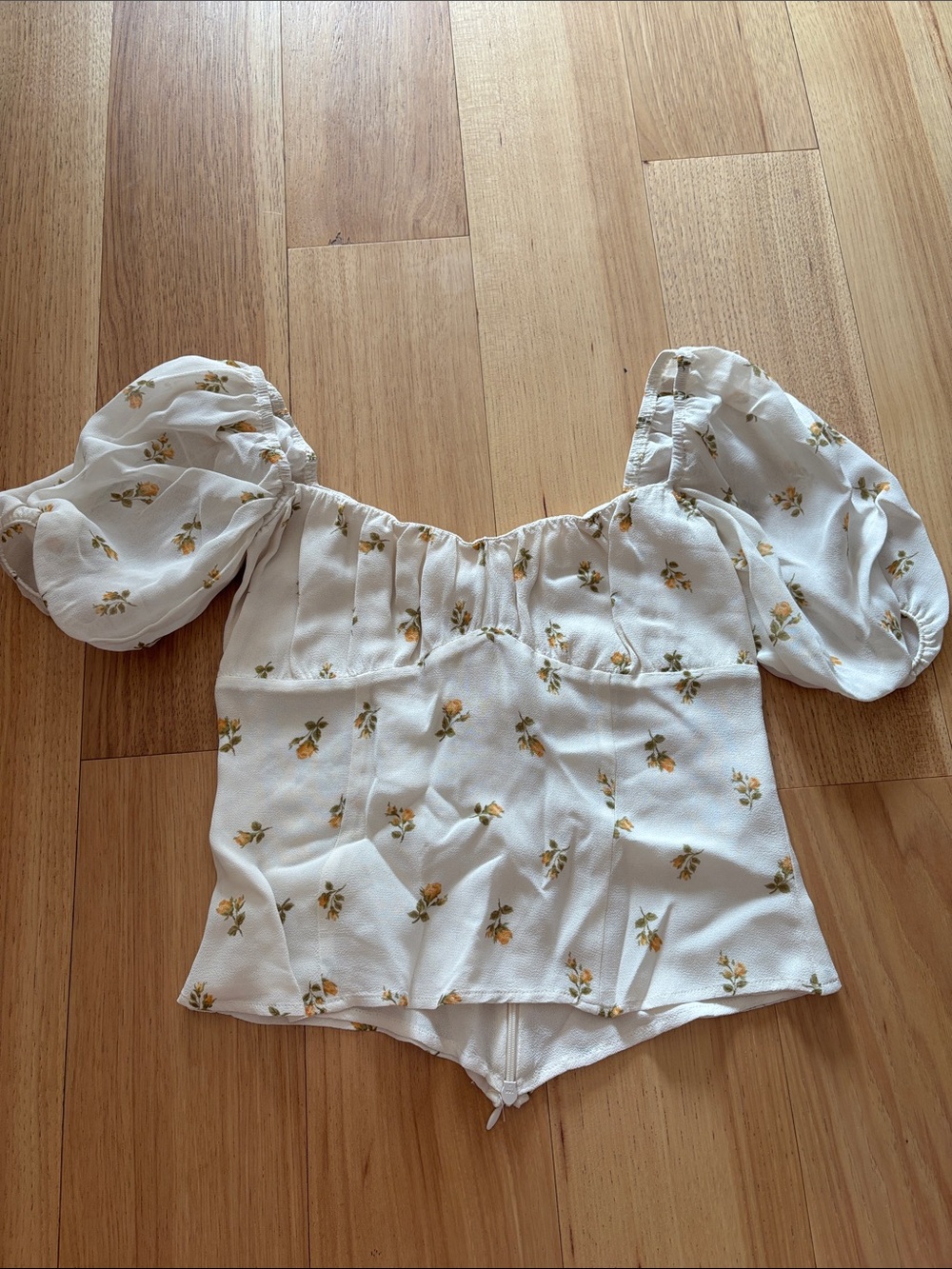 Reformation White Puff Sleeve Floral Top
